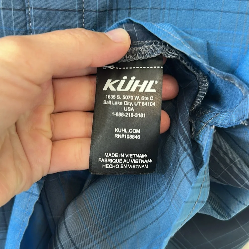 Kuhl Blue Casual Button Down Shirt with Plaid Pattern - Picture 7 of 8